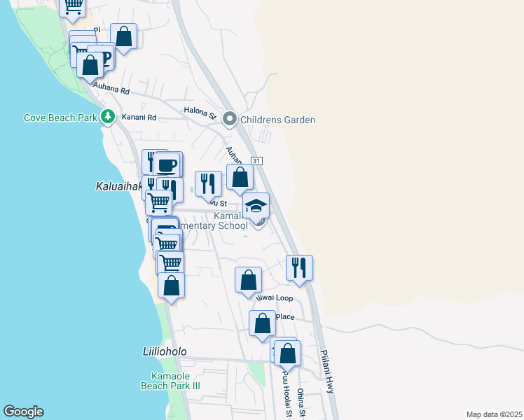 map of restaurants, bars, coffee shops, grocery stores, and more near 286 Kuli Puu Place in Kihei