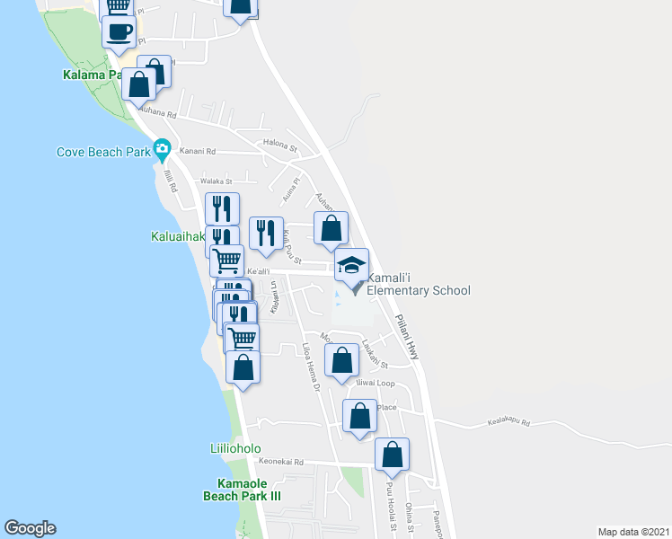 map of restaurants, bars, coffee shops, grocery stores, and more near 254 Kuli Puu Place in Kihei