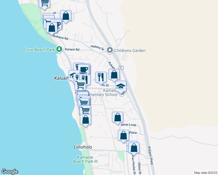 map of restaurants, bars, coffee shops, grocery stores, and more near 220 Kuli Puu Place in Kihei