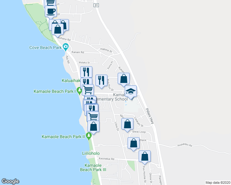map of restaurants, bars, coffee shops, grocery stores, and more near 206 Kuli Puu Street in Kihei