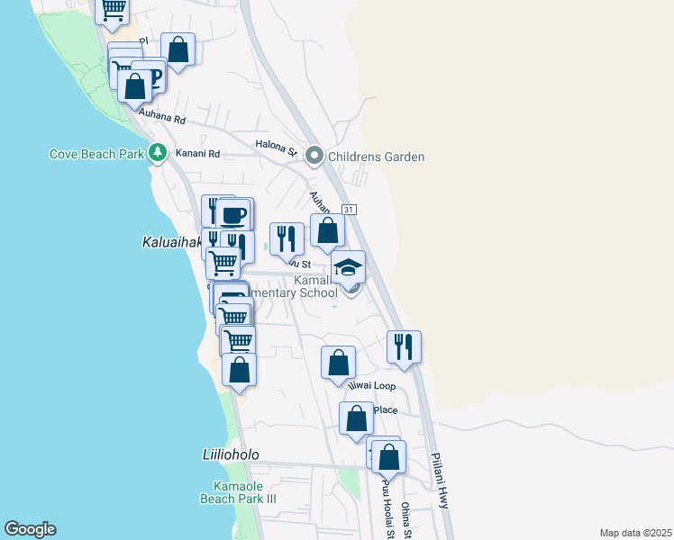 map of restaurants, bars, coffee shops, grocery stores, and more near 262 Kuli Puu Place in Kihei