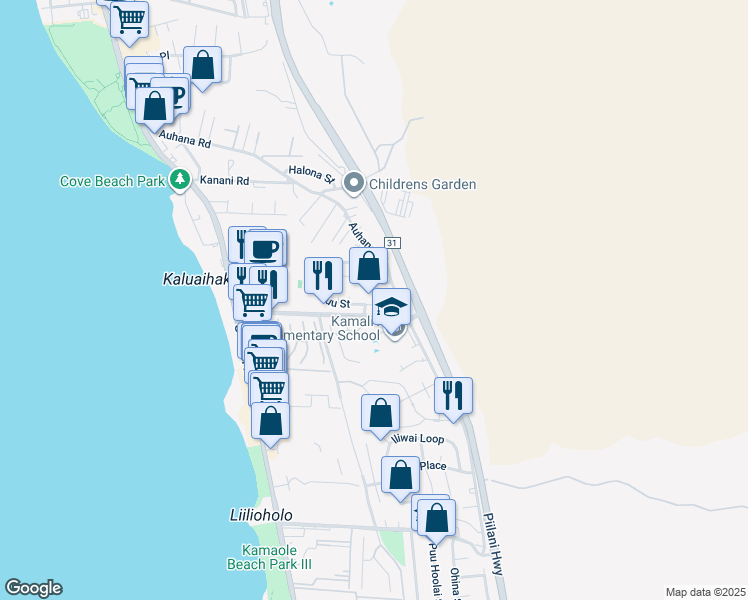 map of restaurants, bars, coffee shops, grocery stores, and more near 255 Kuli Puu Place in Kihei