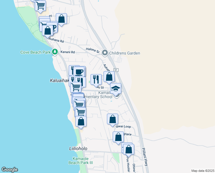 map of restaurants, bars, coffee shops, grocery stores, and more near 239 Kuli Puu Street in Kihei