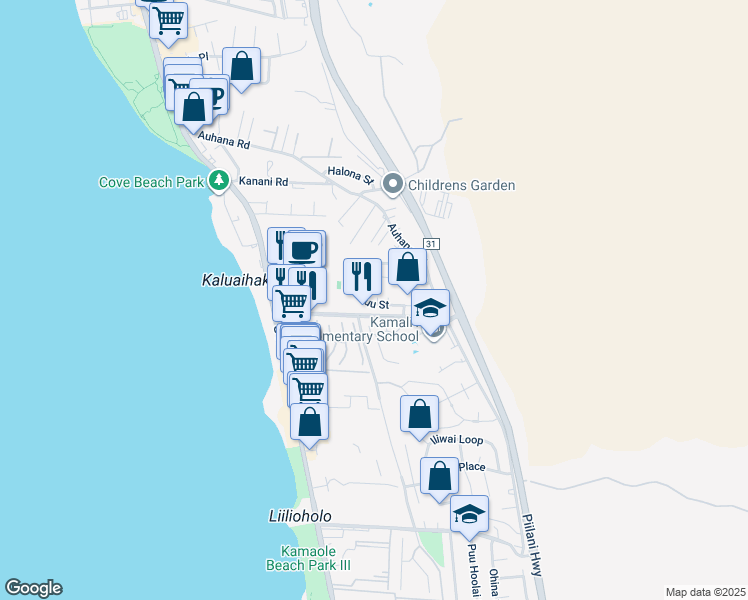 map of restaurants, bars, coffee shops, grocery stores, and more near 195 Kuli Puu Street in Kihei