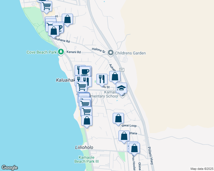 map of restaurants, bars, coffee shops, grocery stores, and more near 211 Kuli Puu Street in Kihei