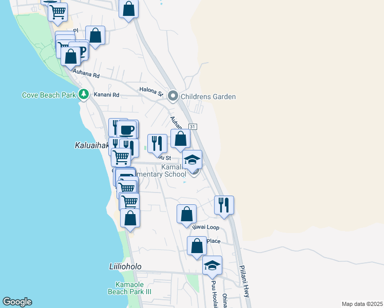 map of restaurants, bars, coffee shops, grocery stores, and more near 275 Kuli Puu Place in Kihei