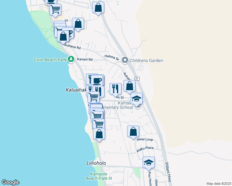 map of restaurants, bars, coffee shops, grocery stores, and more near 169 Kuli Puu Street in Kihei