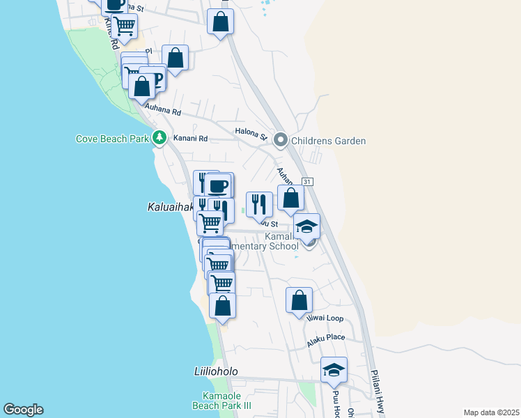 map of restaurants, bars, coffee shops, grocery stores, and more near 159 Kuli Puu Street in Kihei