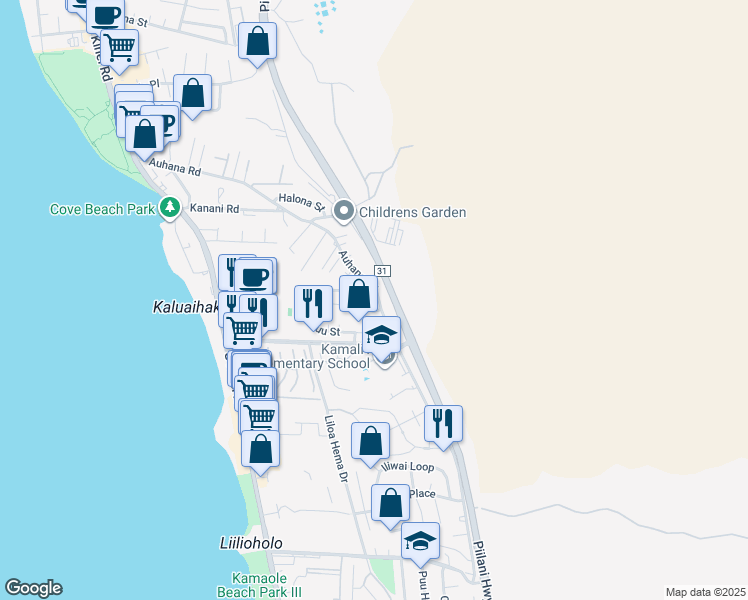 map of restaurants, bars, coffee shops, grocery stores, and more near 2260 Kanakanui Road in Kihei