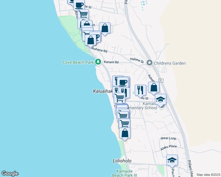 map of restaurants, bars, coffee shops, grocery stores, and more near 2240 South Kihei Road in Kihei