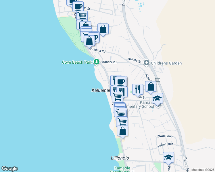 map of restaurants, bars, coffee shops, grocery stores, and more near 2230 South Kihei Road in Kihei