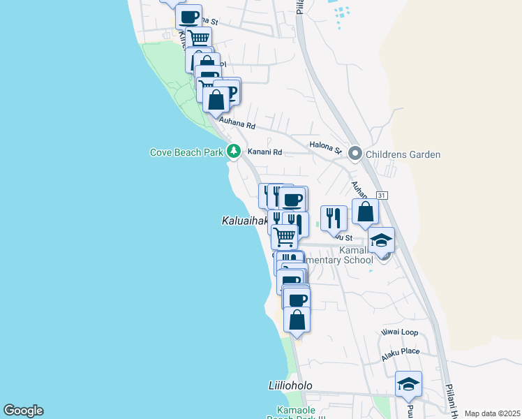 map of restaurants, bars, coffee shops, grocery stores, and more near 2240 South Kihei Road in Kihei