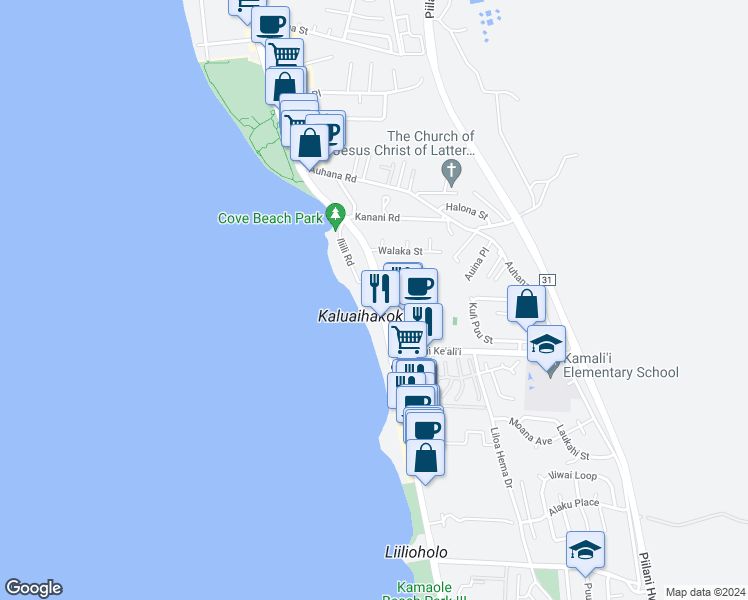 map of restaurants, bars, coffee shops, grocery stores, and more near 2230 South Kihei Road in Kihei