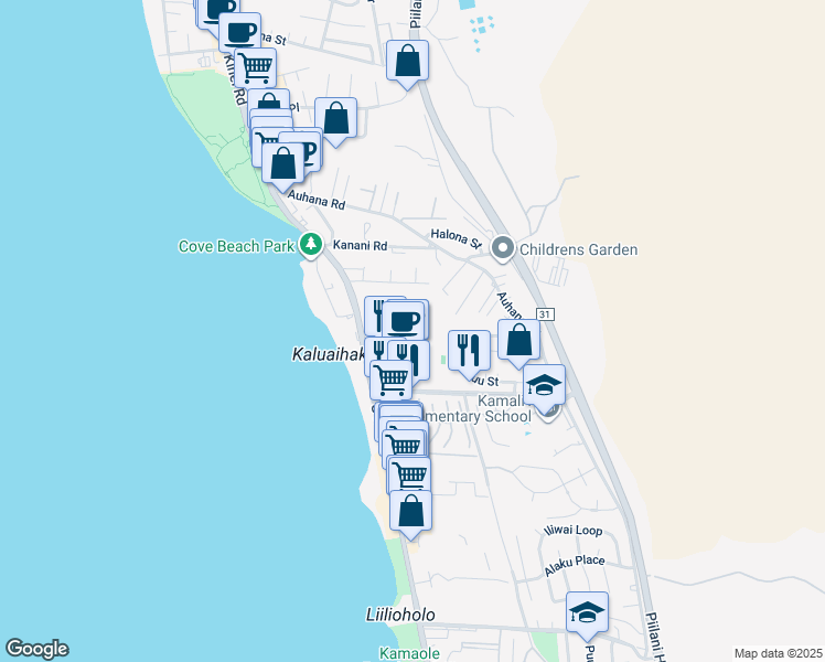 map of restaurants, bars, coffee shops, grocery stores, and more near 2219 South Kihei Road in Kihei