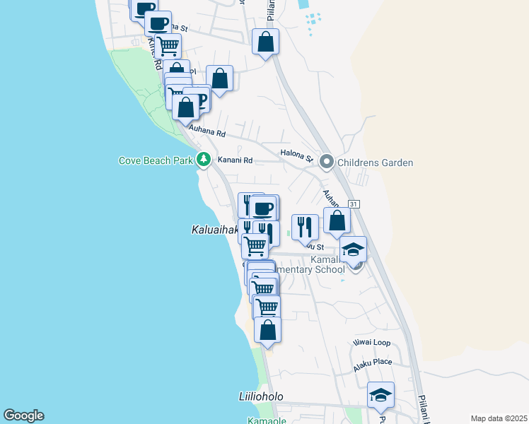 map of restaurants, bars, coffee shops, grocery stores, and more near 2219 South Kihei Road in Kihei