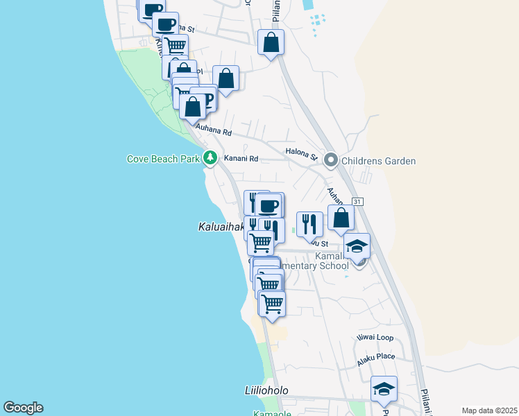 map of restaurants, bars, coffee shops, grocery stores, and more near 2219 South Kihei Road in Kihei