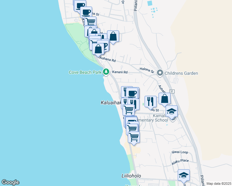 map of restaurants, bars, coffee shops, grocery stores, and more near 2180 South Kihei Road in Kihei