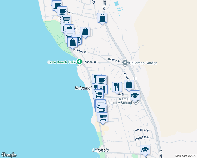 map of restaurants, bars, coffee shops, grocery stores, and more near 2191 South Kihei Road in Kihei