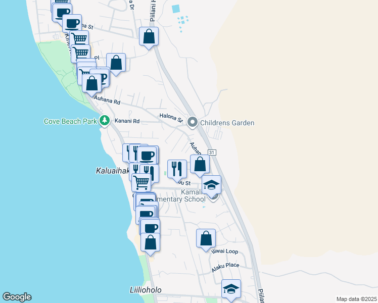 map of restaurants, bars, coffee shops, grocery stores, and more near 2169 Aluna Place in Kihei