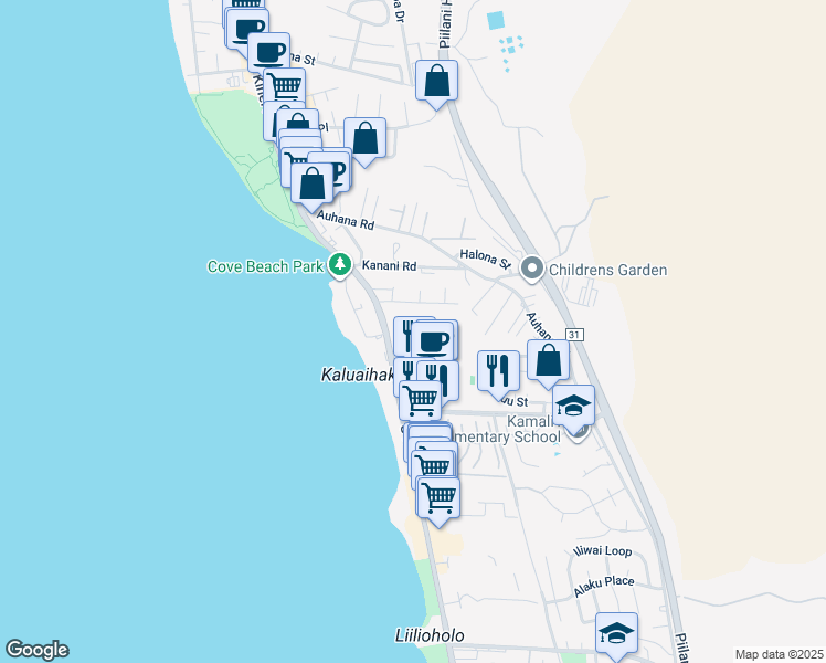 map of restaurants, bars, coffee shops, grocery stores, and more near 2191 South Kihei Road in Kihei