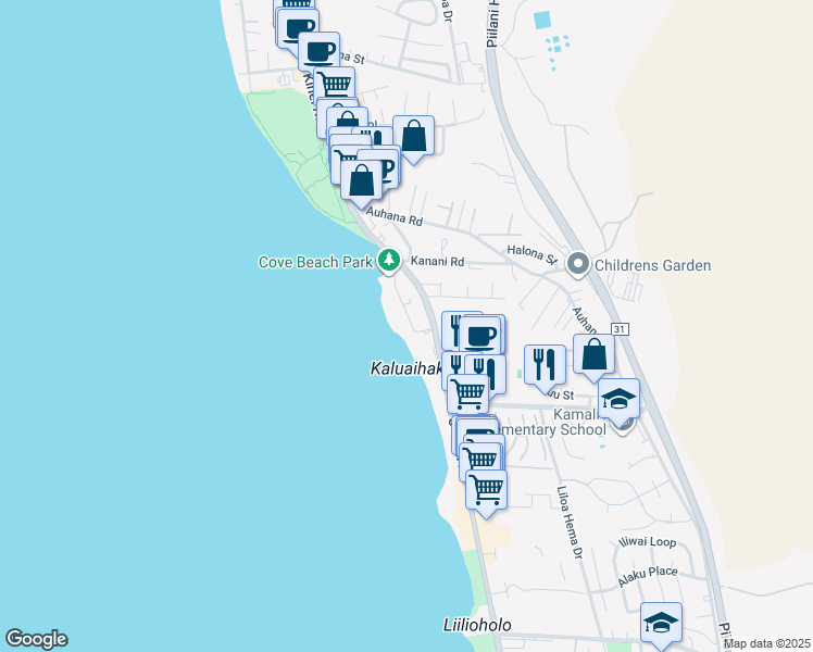 map of restaurants, bars, coffee shops, grocery stores, and more near 2180 South Kihei Road in Kihei