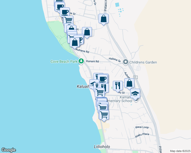 map of restaurants, bars, coffee shops, grocery stores, and more near 2191 South Kihei Road in Kihei
