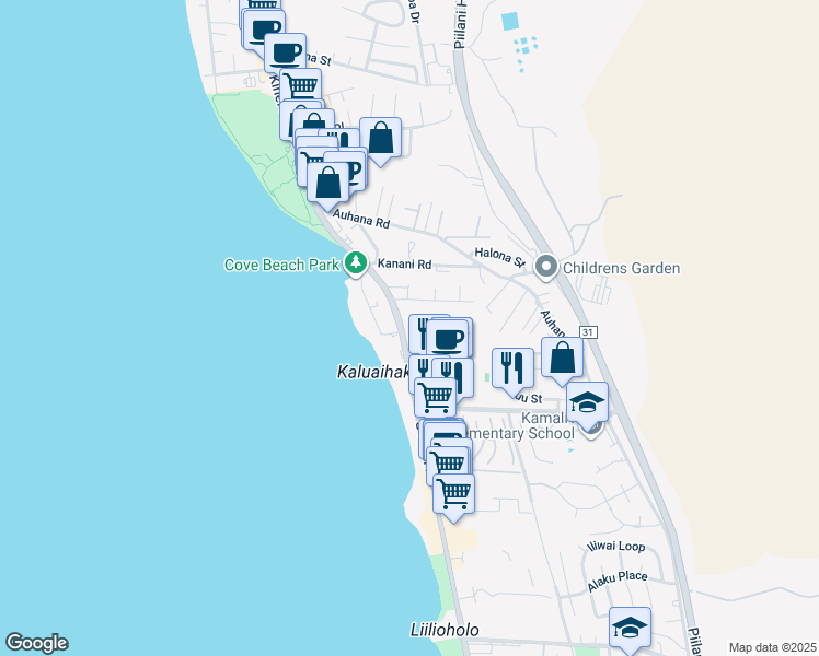 map of restaurants, bars, coffee shops, grocery stores, and more near 2191 South Kihei Road in Kihei
