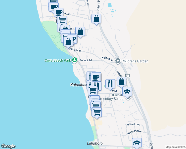 map of restaurants, bars, coffee shops, grocery stores, and more near 2191 South Kihei Road in Kihei