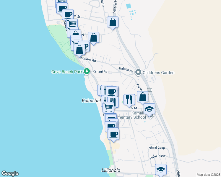 map of restaurants, bars, coffee shops, grocery stores, and more near 2191 South Kihei Road in Kihei