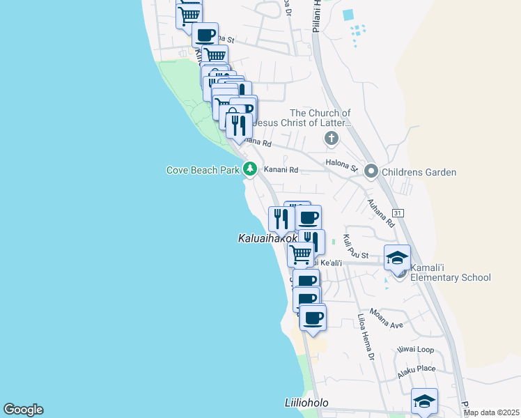 map of restaurants, bars, coffee shops, grocery stores, and more near 2182 Iliili Road in Kihei