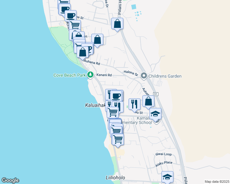 map of restaurants, bars, coffee shops, grocery stores, and more near 2191 South Kihei Road in Kihei