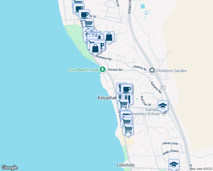 map of restaurants, bars, coffee shops, grocery stores, and more near 2182 Iliili Road in Kihei