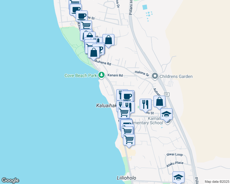 map of restaurants, bars, coffee shops, grocery stores, and more near 2191 South Kihei Road in Kihei