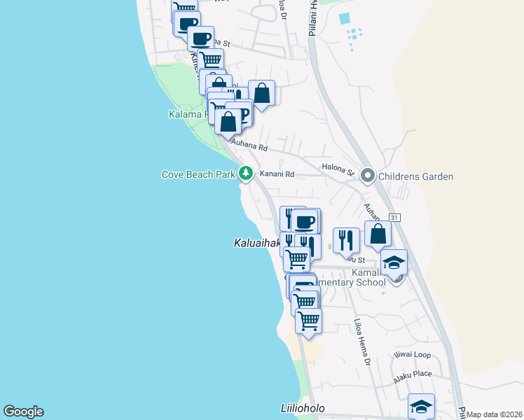 map of restaurants, bars, coffee shops, grocery stores, and more near 2180 South Kihei Road in Kihei