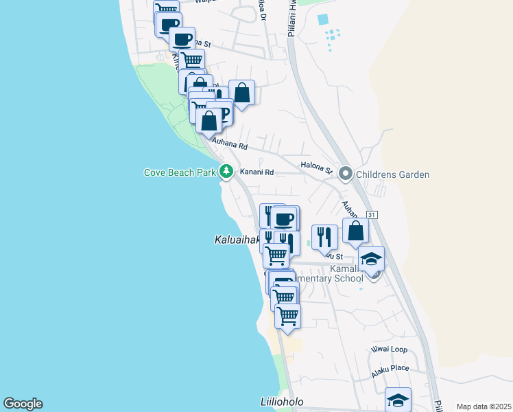 map of restaurants, bars, coffee shops, grocery stores, and more near 2191 South Kihei Road in Kihei