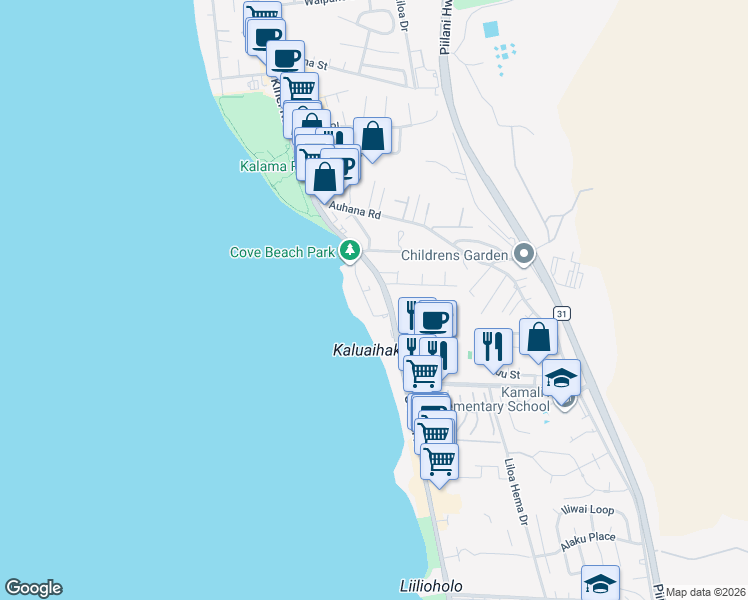 map of restaurants, bars, coffee shops, grocery stores, and more near 2180 South Kihei Road in Kihei