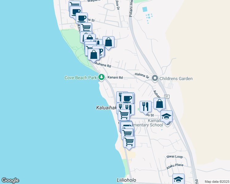 map of restaurants, bars, coffee shops, grocery stores, and more near 2191 South Kihei Road in Kihei