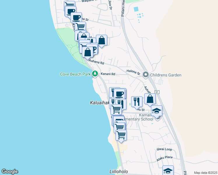 map of restaurants, bars, coffee shops, grocery stores, and more near 2191 South Kihei Road in Kihei