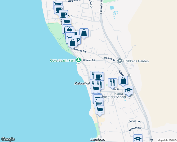 map of restaurants, bars, coffee shops, grocery stores, and more near 2191 South Kihei Road in Kihei