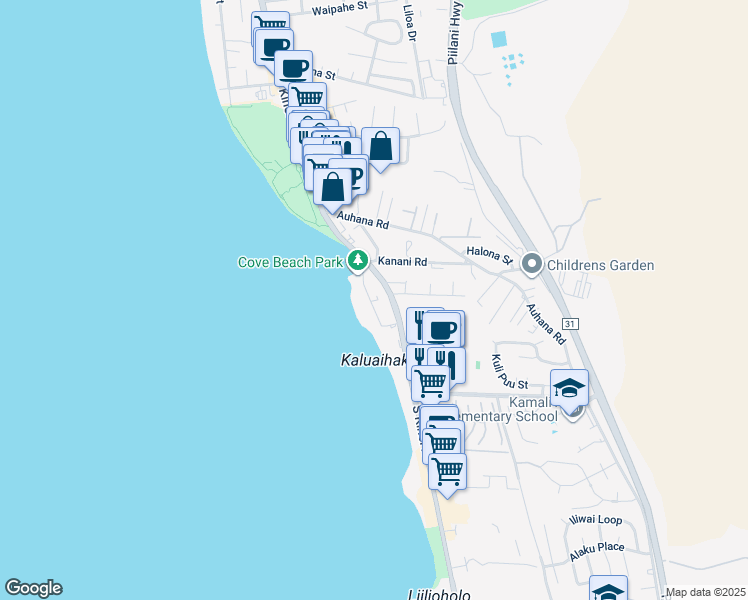 map of restaurants, bars, coffee shops, grocery stores, and more near 2165 Iliili Road in Kihei