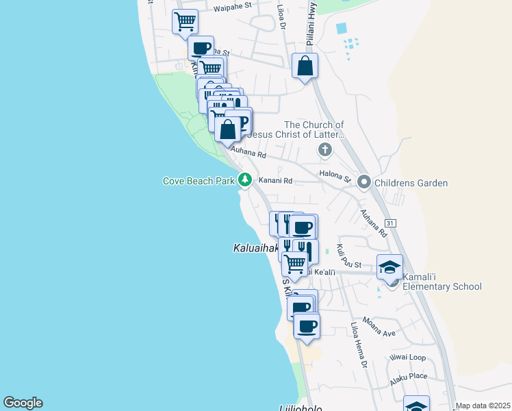 map of restaurants, bars, coffee shops, grocery stores, and more near 2135 South Kihei Road in Kihei