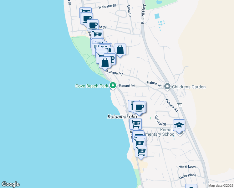 map of restaurants, bars, coffee shops, grocery stores, and more near 2141 Iliili Road in Kihei