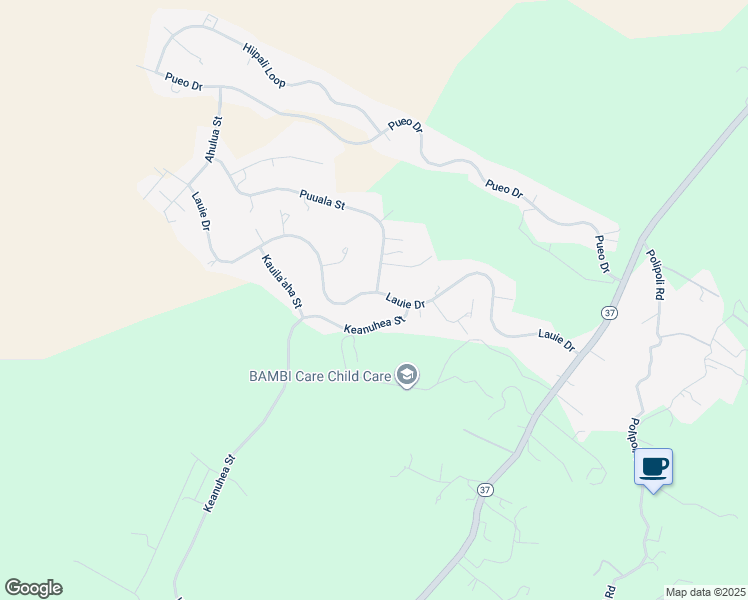 map of restaurants, bars, coffee shops, grocery stores, and more near 415 Lauie Drive in Kula