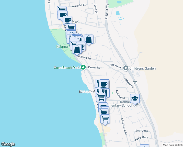 map of restaurants, bars, coffee shops, grocery stores, and more near 2145 South Kihei Road in Kihei