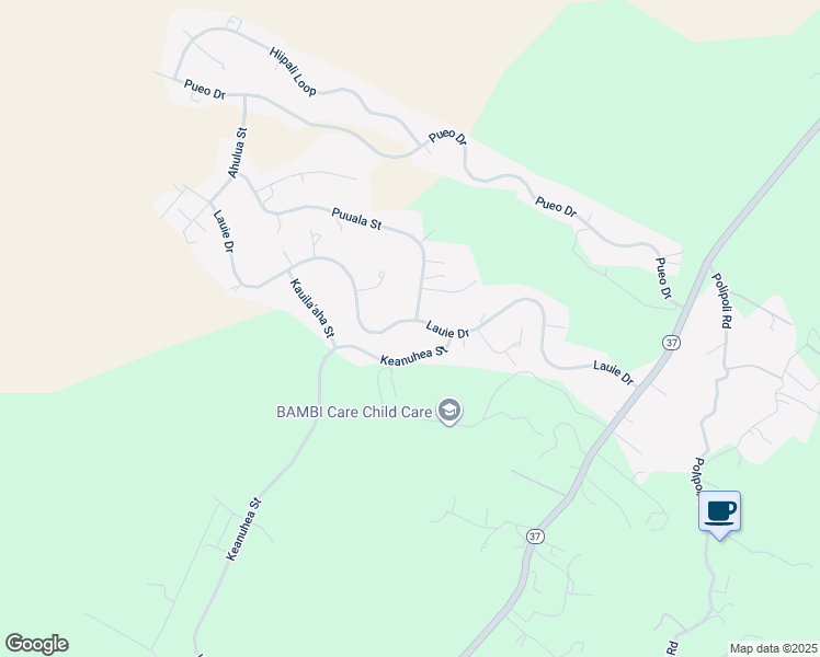 map of restaurants, bars, coffee shops, grocery stores, and more near 415 Lauie Drive in Kula