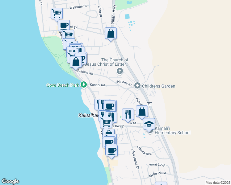 map of restaurants, bars, coffee shops, grocery stores, and more near 2140 Awihi Place in Kihei