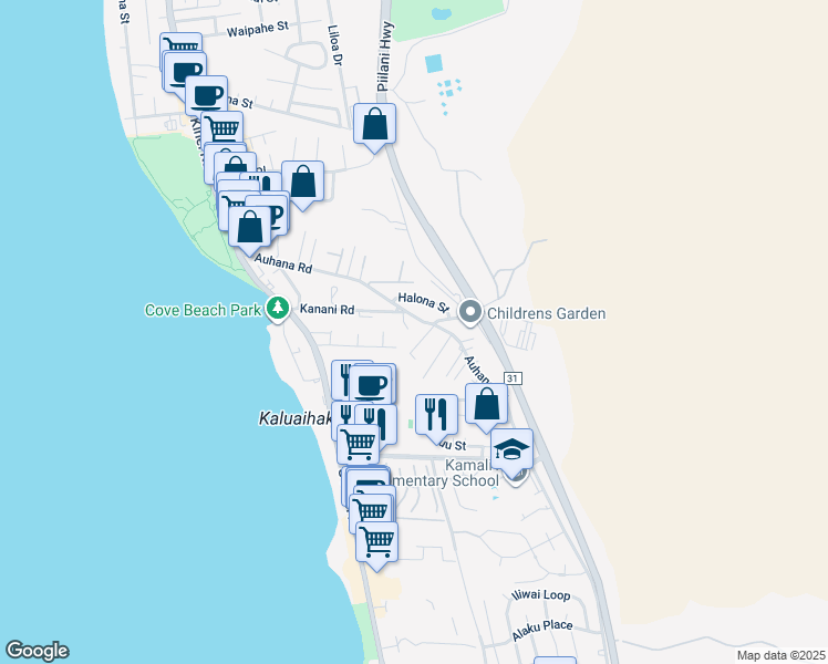 map of restaurants, bars, coffee shops, grocery stores, and more near 2155 Wai-Maka Place in Kihei
