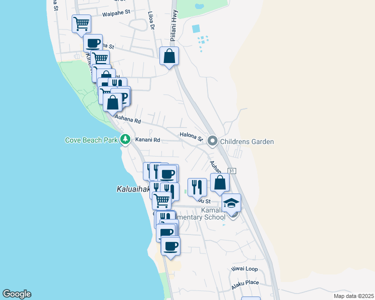 map of restaurants, bars, coffee shops, grocery stores, and more near 2155 Wai-Maka Place in Kihei