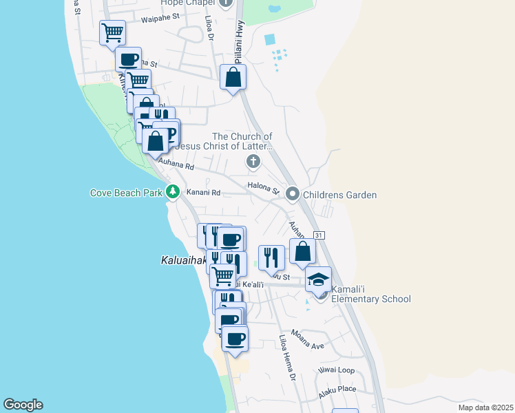 map of restaurants, bars, coffee shops, grocery stores, and more near 2155 Wai-Maka Place in Kihei