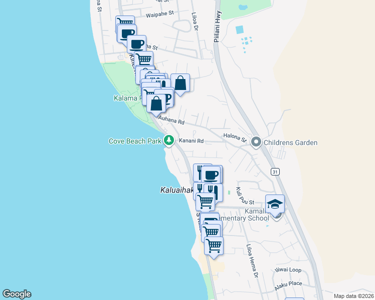map of restaurants, bars, coffee shops, grocery stores, and more near 2135 South Kihei Road in Kihei